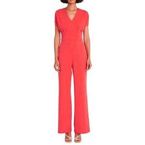 Maggy London Long V-Neck Dolman Sleeve Jumpsuit 10 Wide Pants Pockets NWT